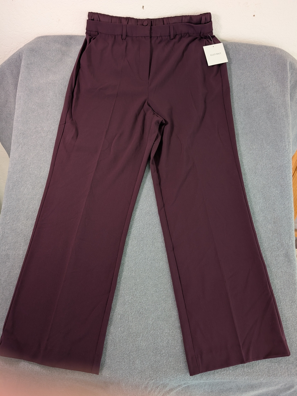 Ellen Tracy Plum Purple Wide Leg Paperbag Waist Trousers NWT Large